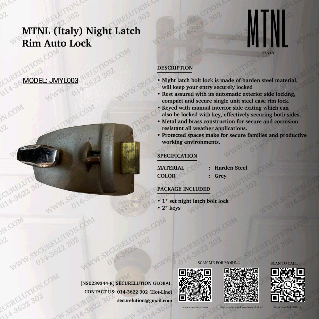 MTNL (Italy) Night Latch Rim Auto Lock