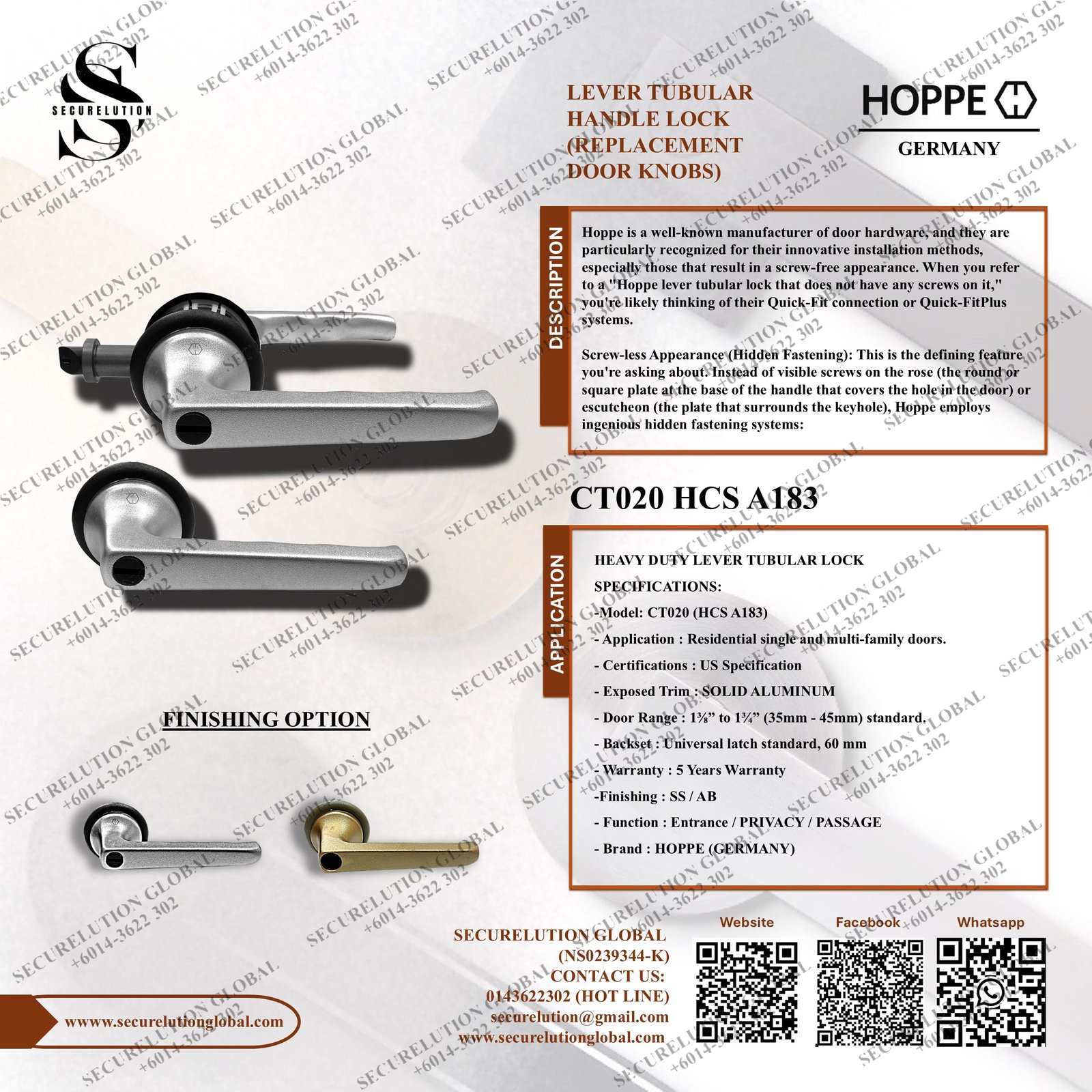 LEVER TUBULAR HANDLE LOCK (REPLACEMENT DOOR KNOBS)
