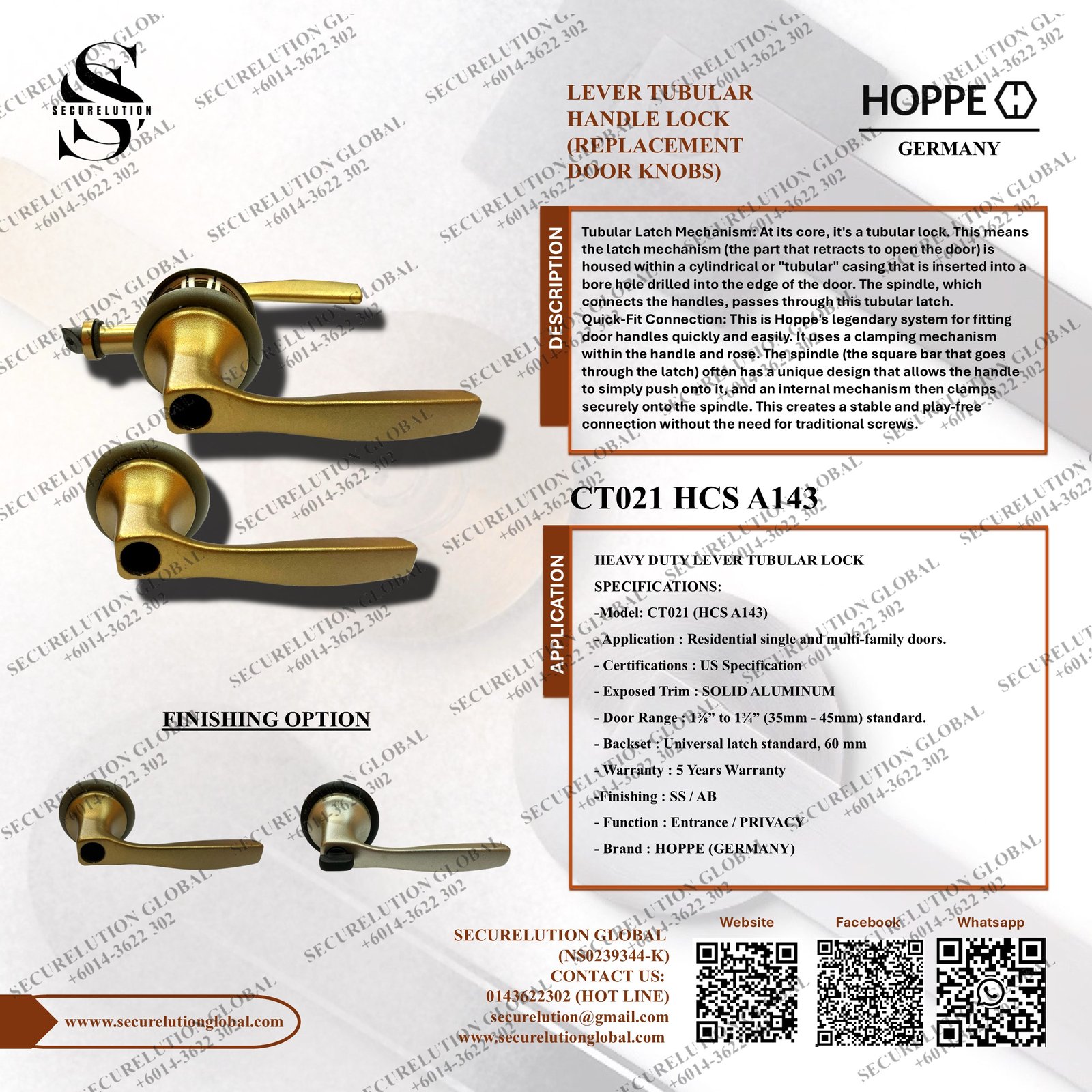 LEVER TUBULAR HANDLE LOCK (REPLACEMENT DOOR KNOBS)
