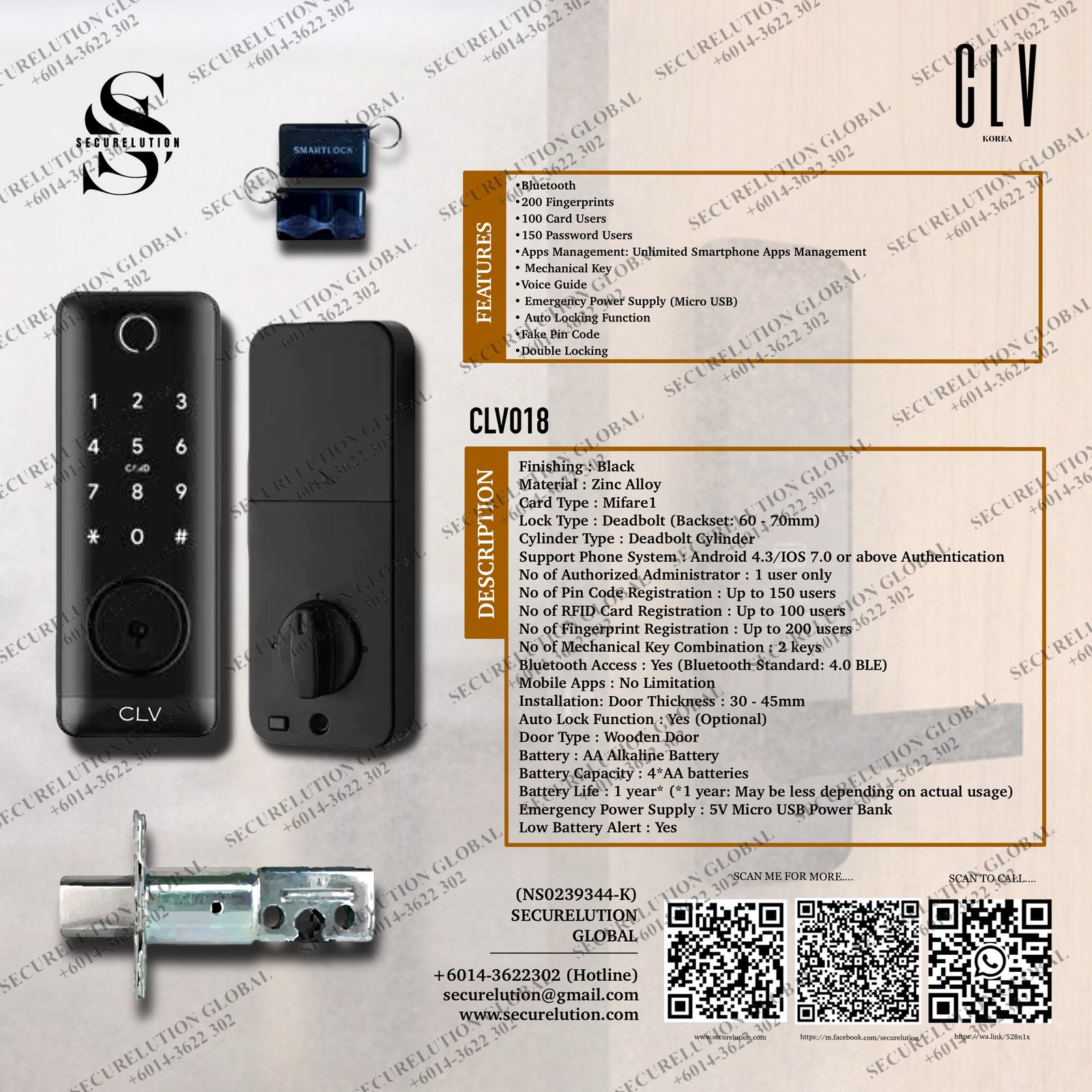 CLV018 Smart Digital Door Lock