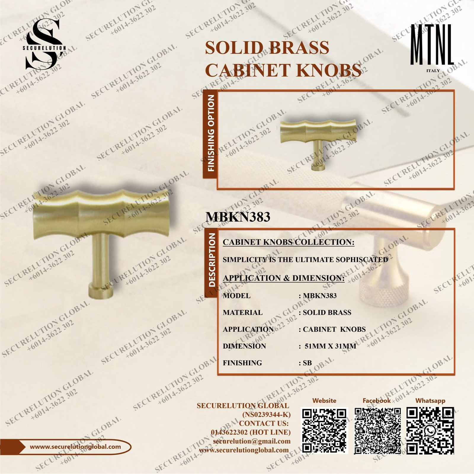SOLID BRASS CABINET KNOBS