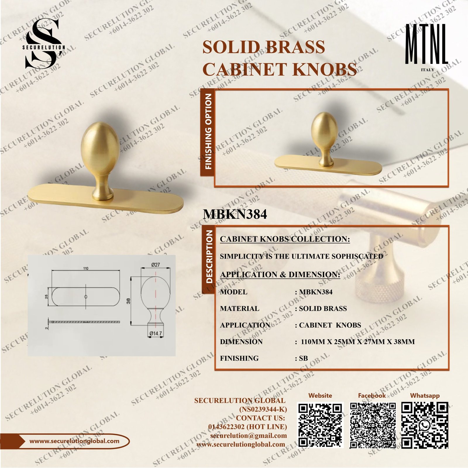 SOLID BRASS CABINET KNOBS