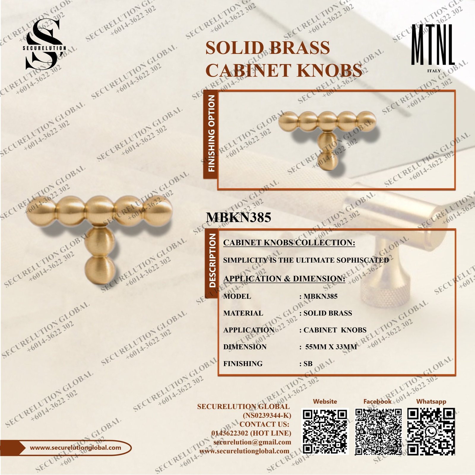 SOLID BRASS CABINET KNOBS
