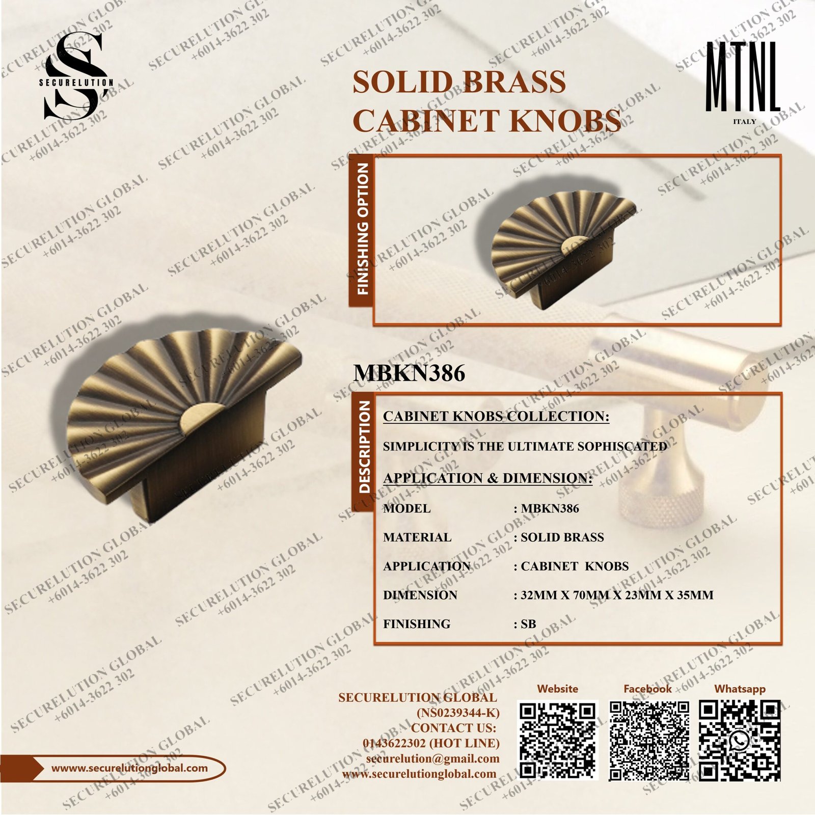 SOLID BRASS CABINET KNOBS