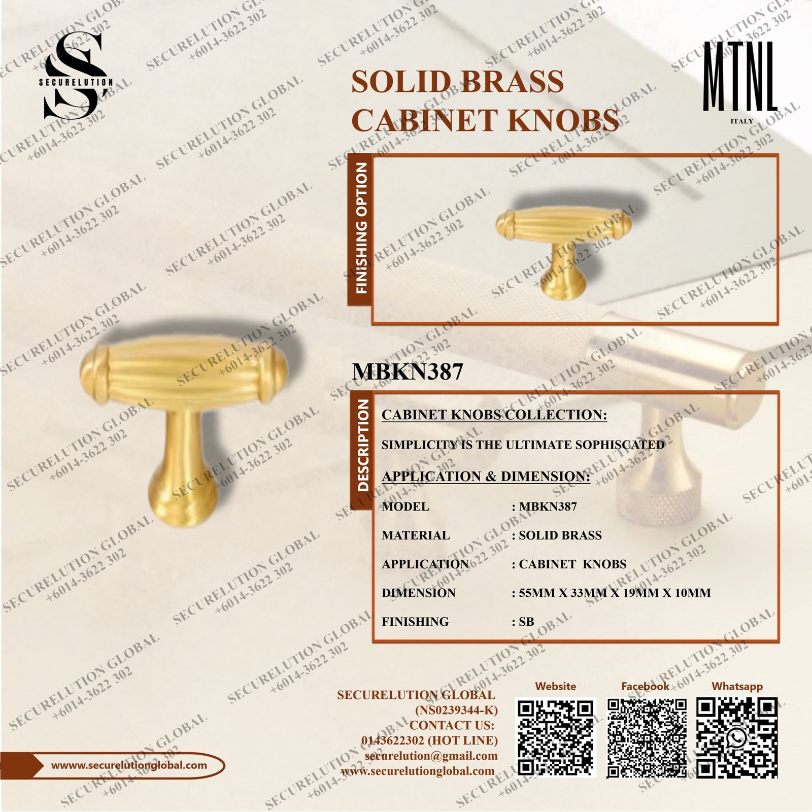 SOLID BRASS CABINET KNOBS