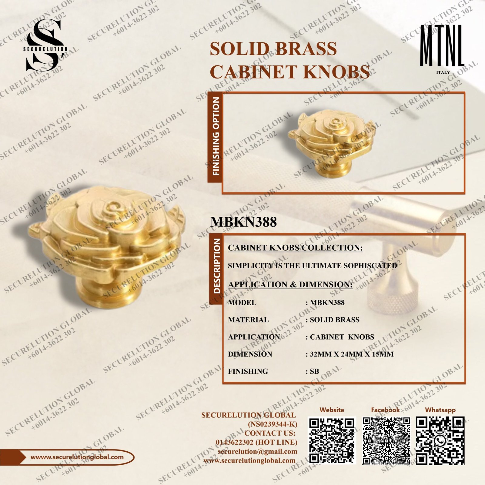 SOLID BRASS CABINET KNOBS