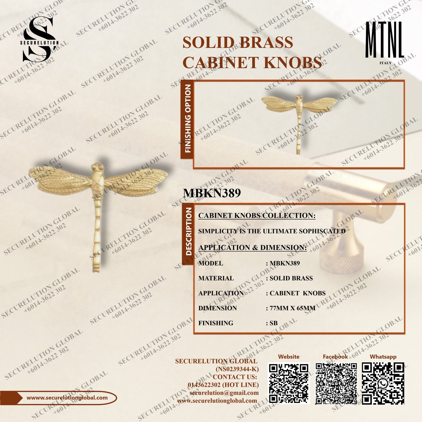 SOLID BRASS CABINET KNOBS