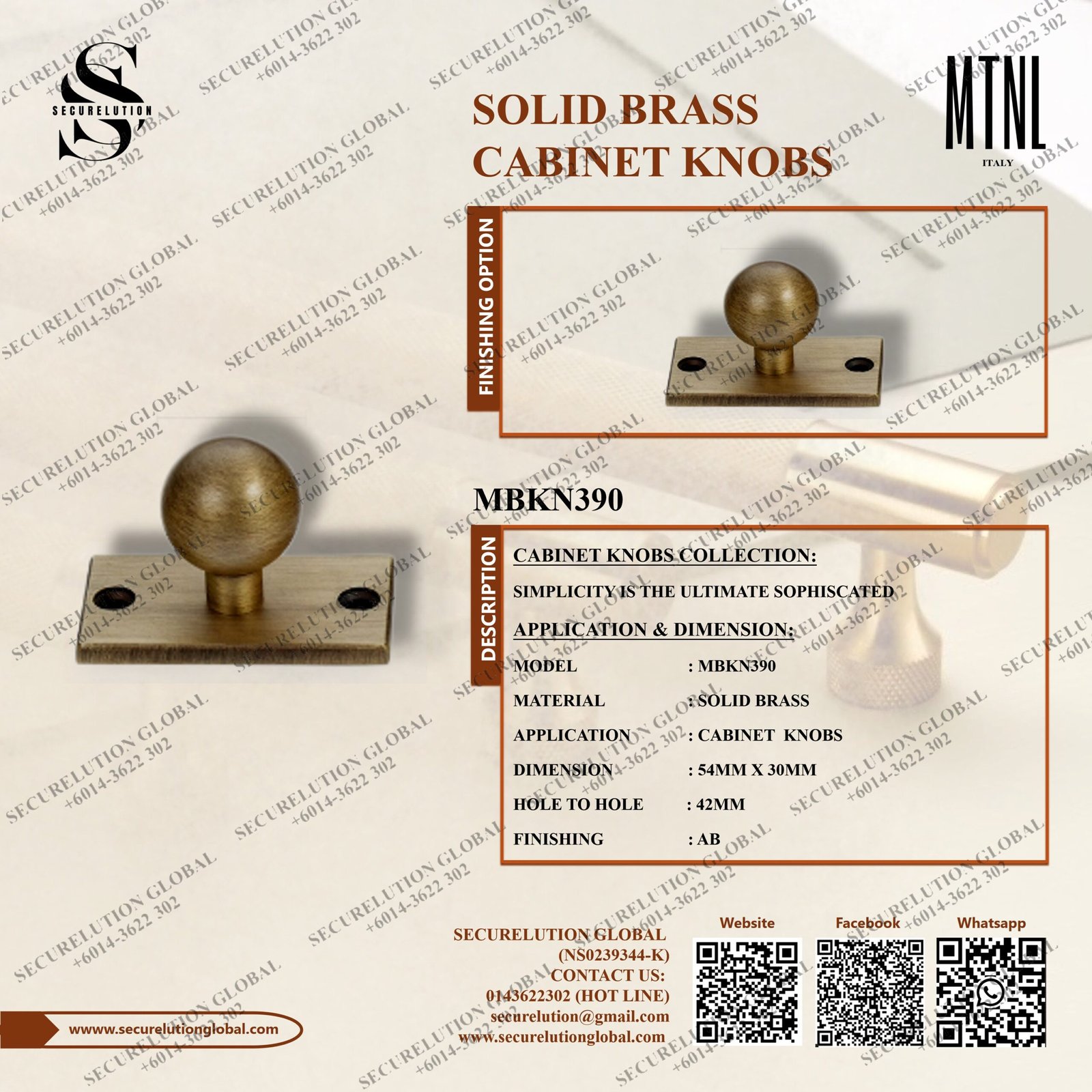 SOLID BRASS CABINET KNOBS