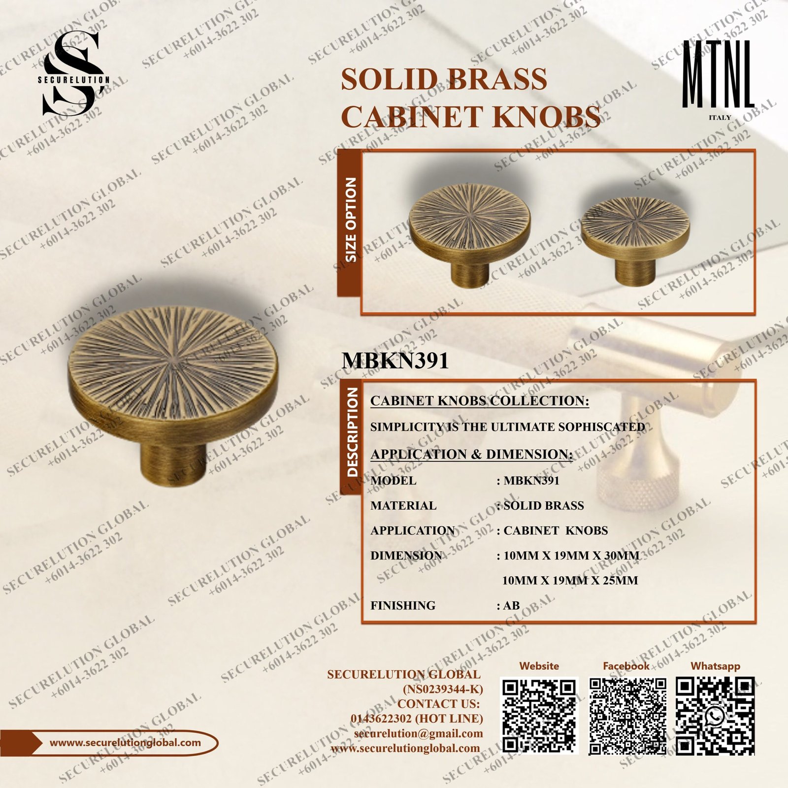 SOLID BRASS CABINET KNOBS