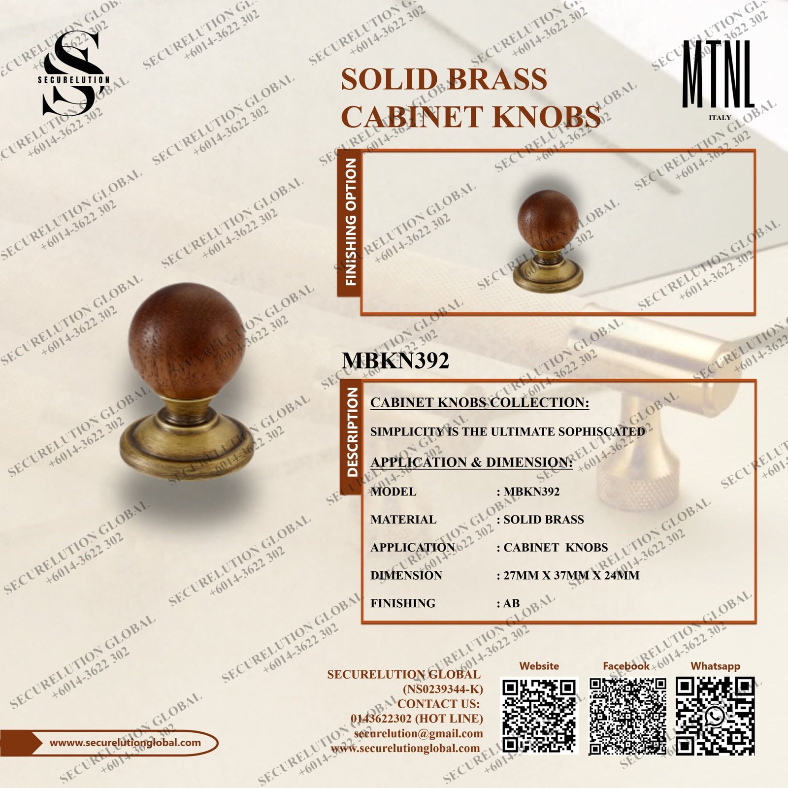SOLID BRASS CABINET KNOBS
