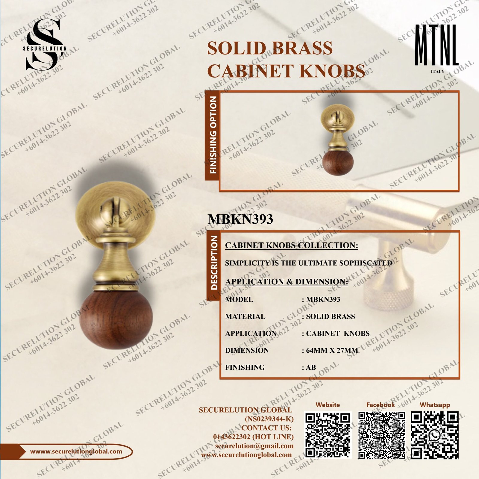 SOLID BRASS CABINET KNOBS