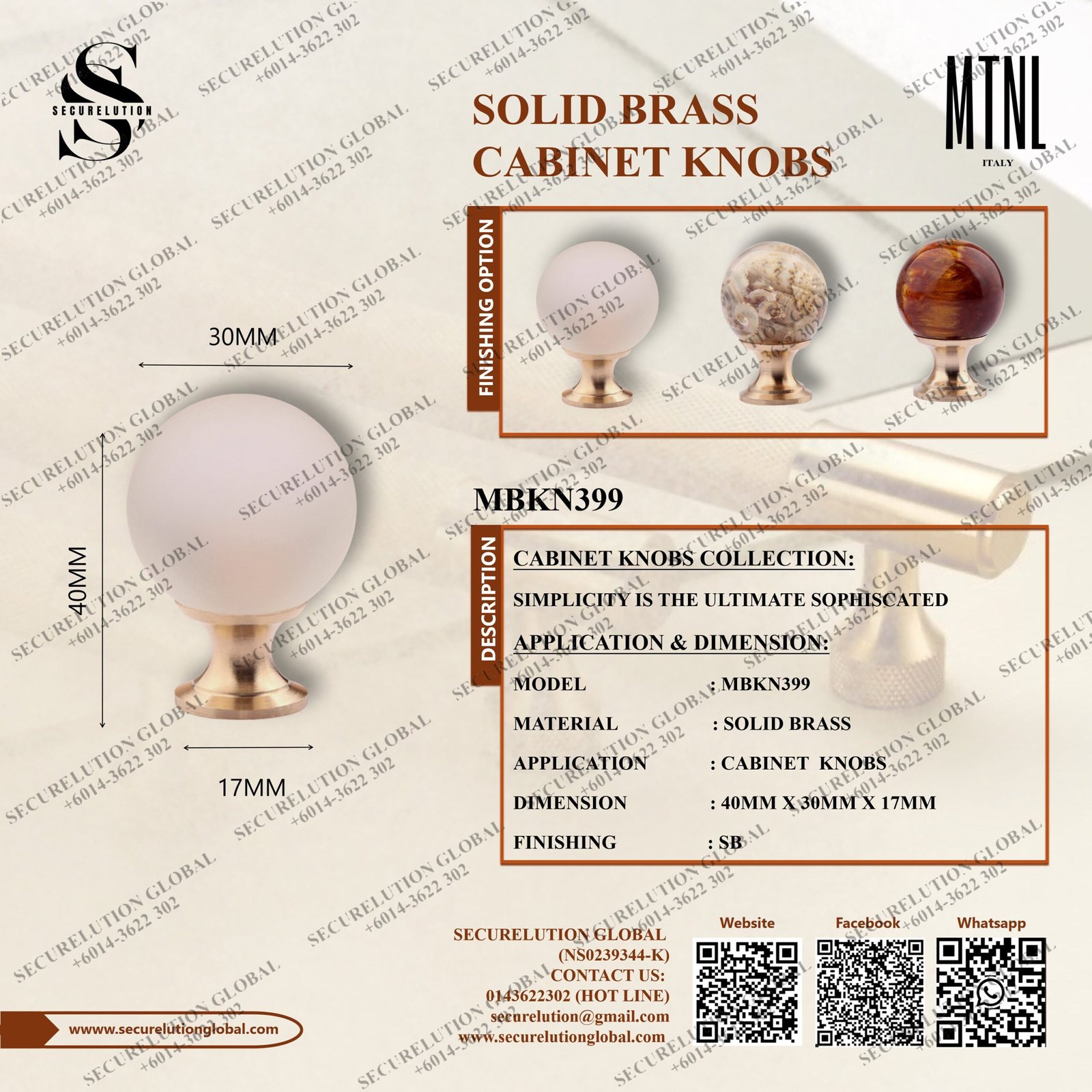 SOLID BRASS CABINET KNOBS