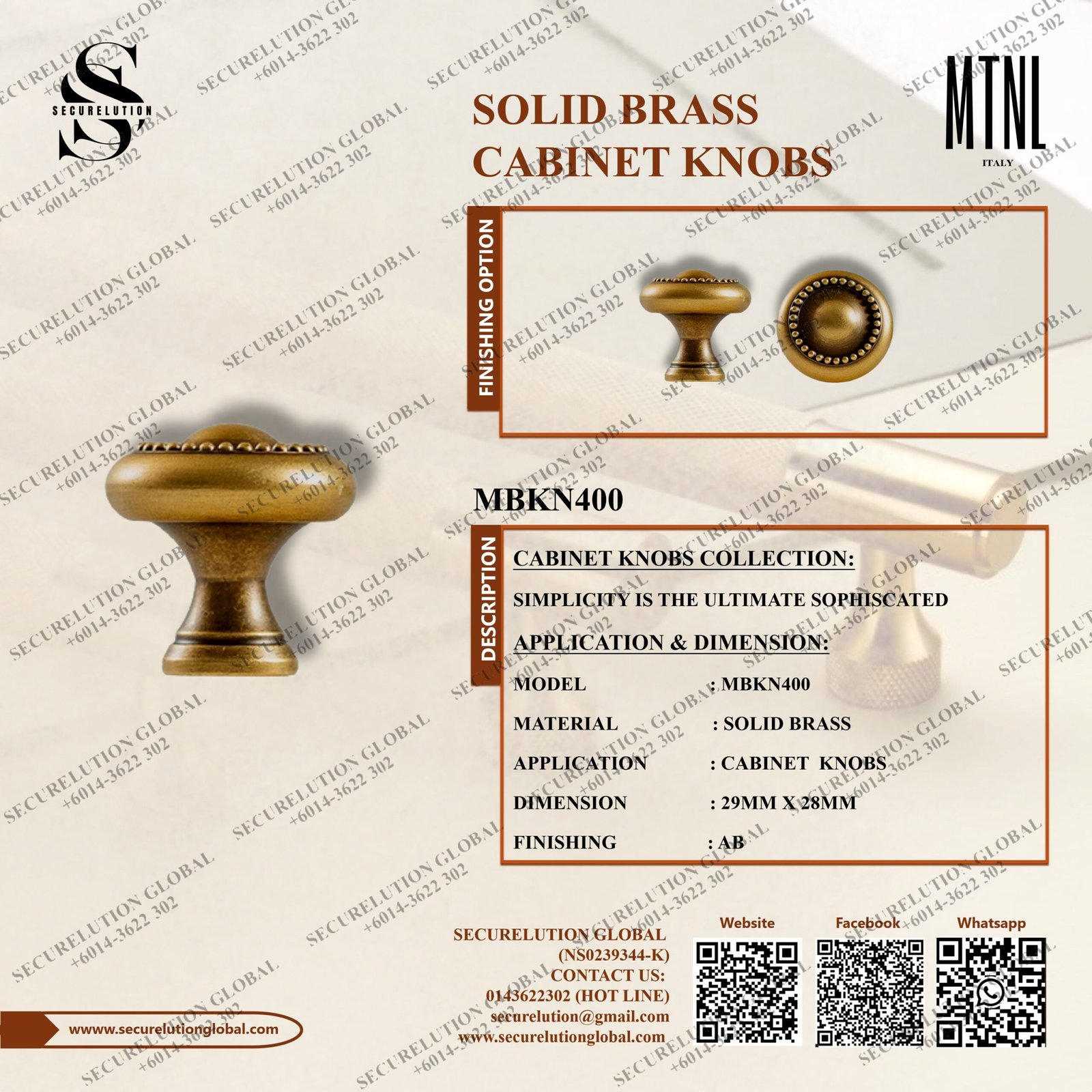 SOLID BRASS CABINET KNOBS