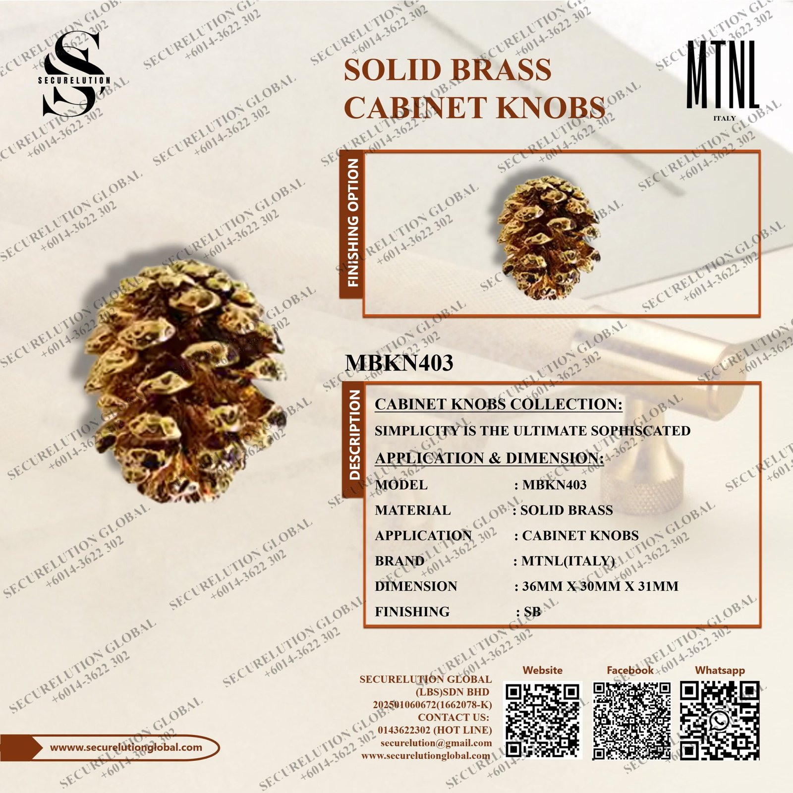 SOLID BRASS CABINET KNOBS