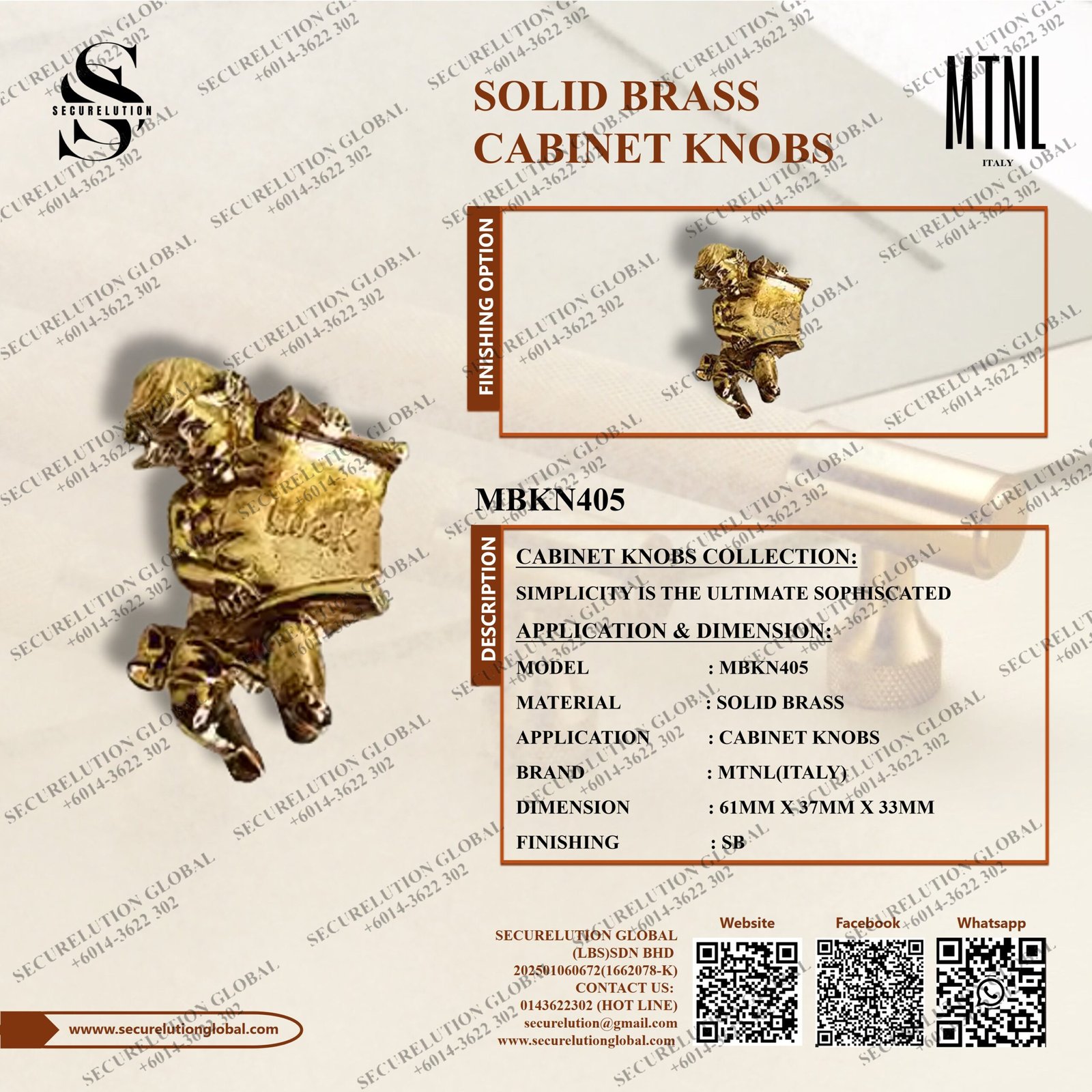 SOLID BRASS CABINET KNOBS