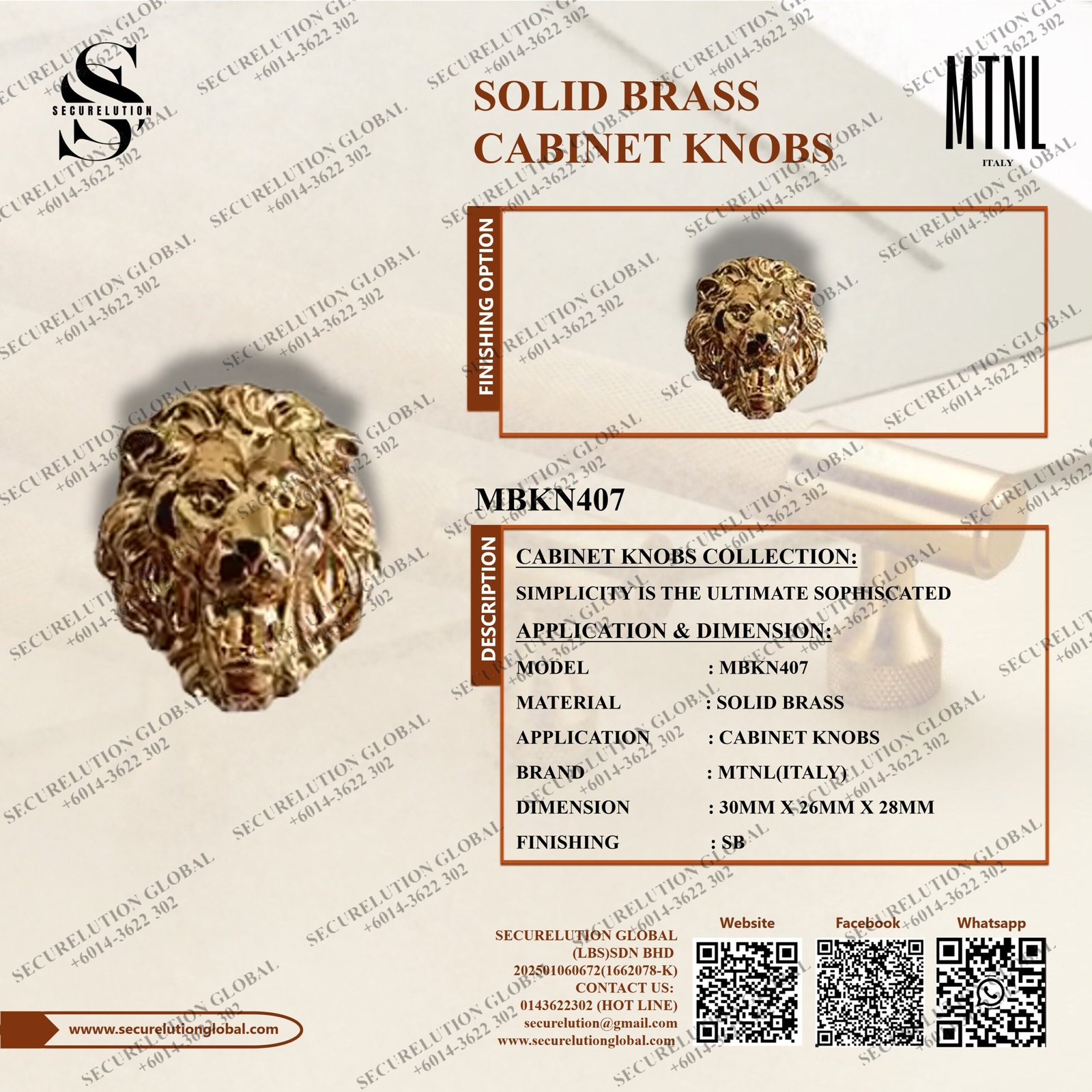 SOLID BRASS CABINET KNOBS