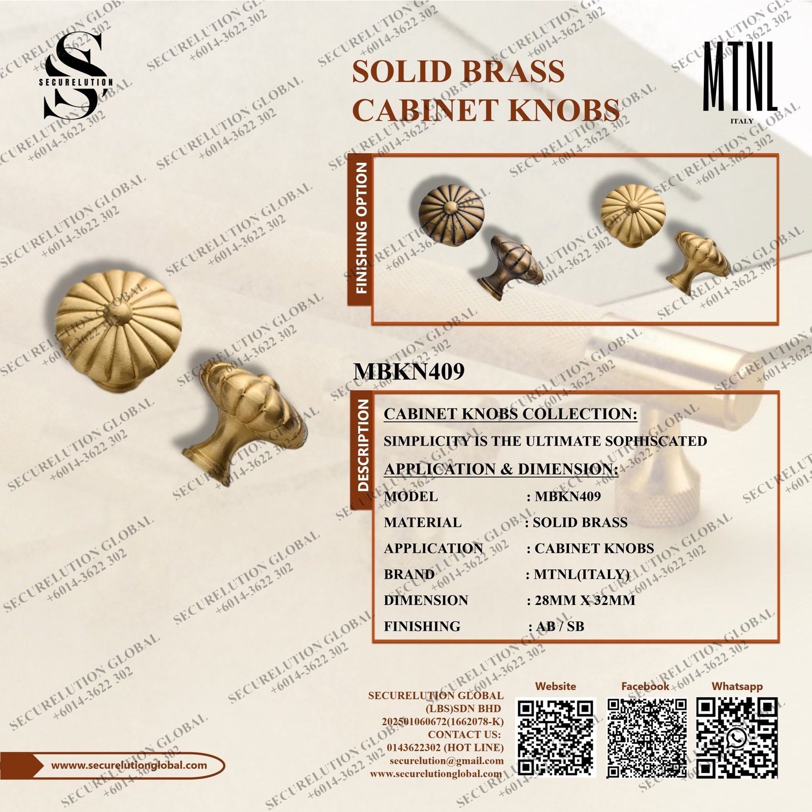 SOLID BRASS CABINET KNOBS