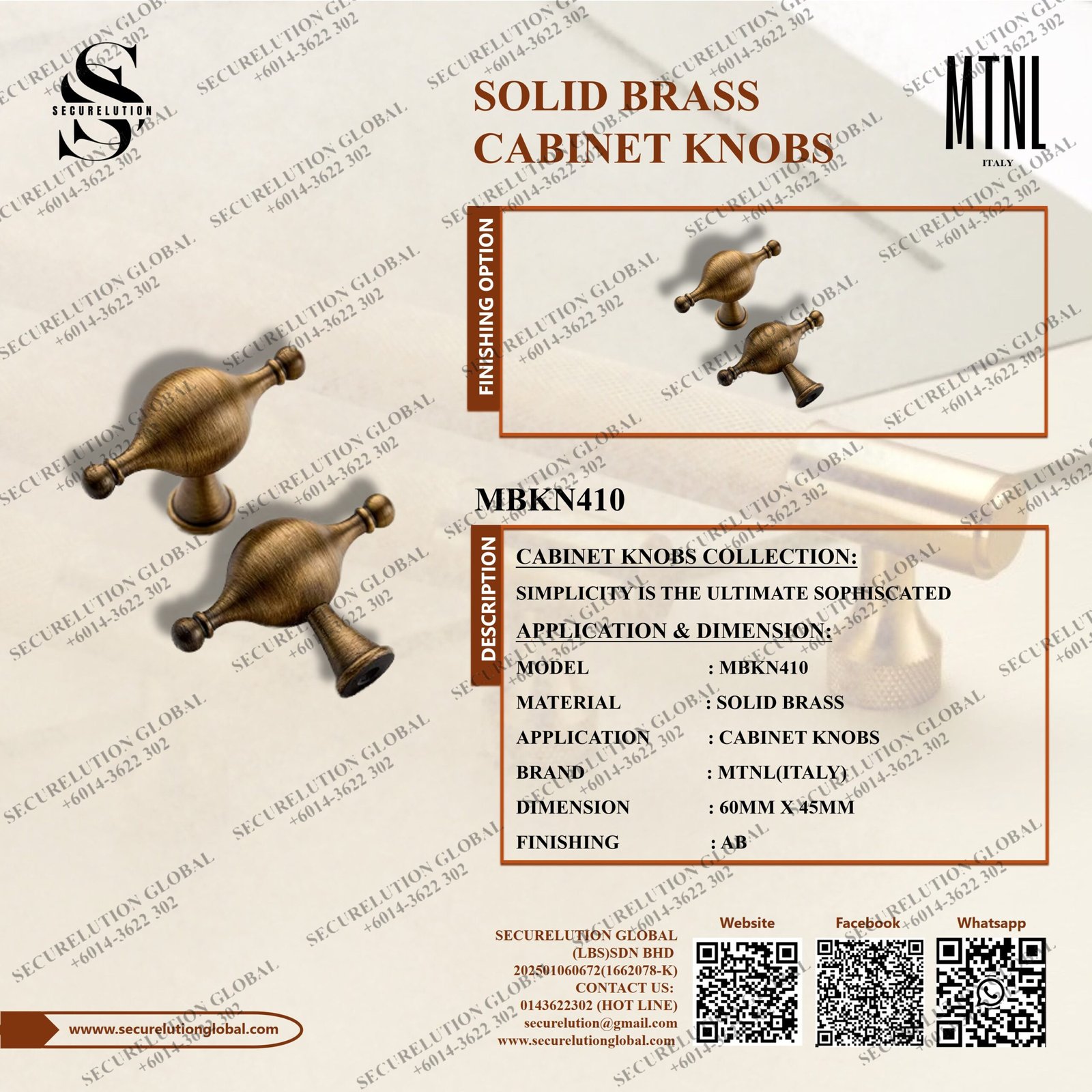 SOLID BRASS CABINET KNOBS