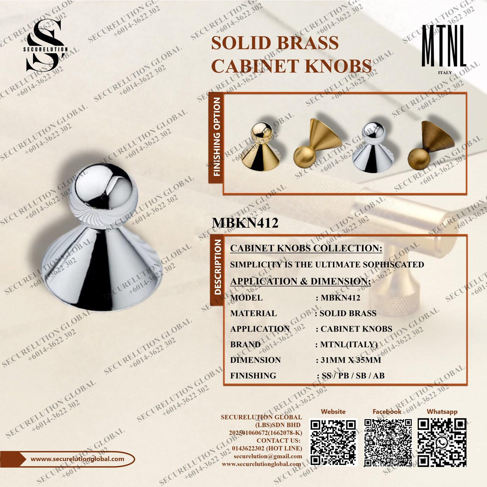 SOLID BRASS CABINET KNOBS