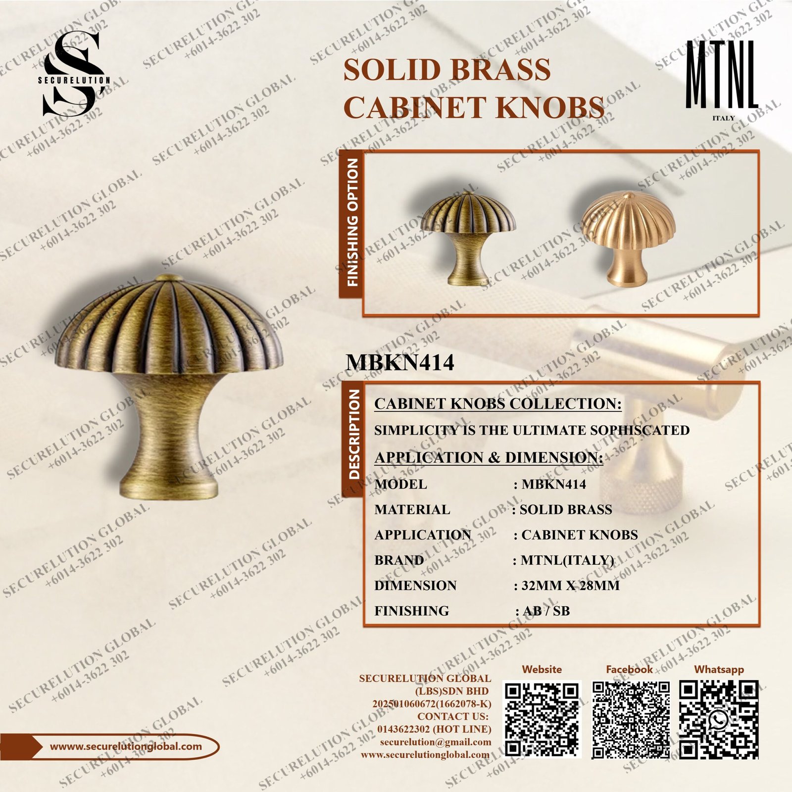 SOLID BRASS CABINET KNOBS
