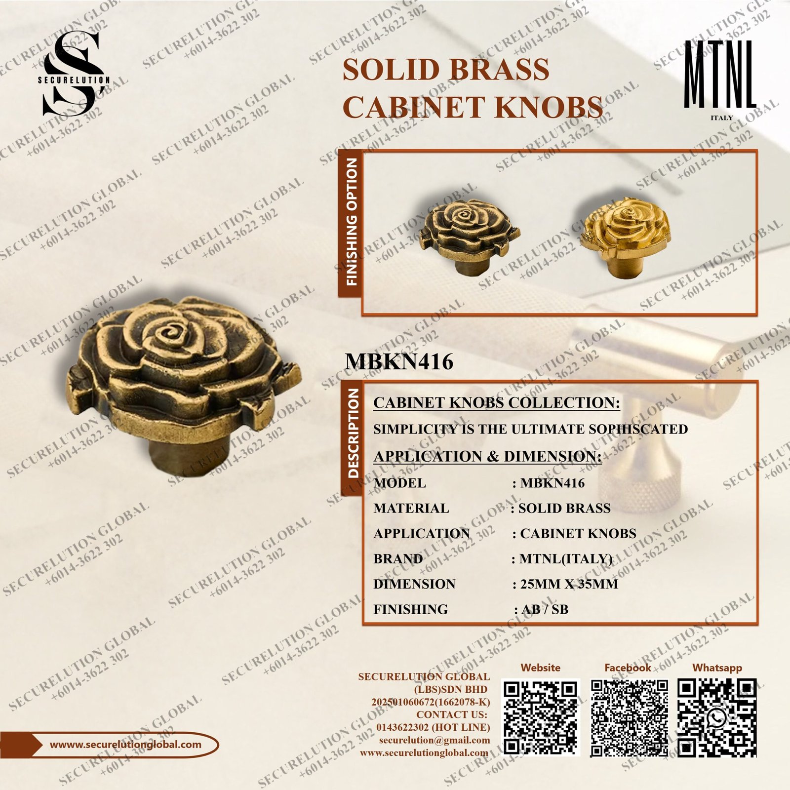 SOLID BRASS CABINET KNOBS