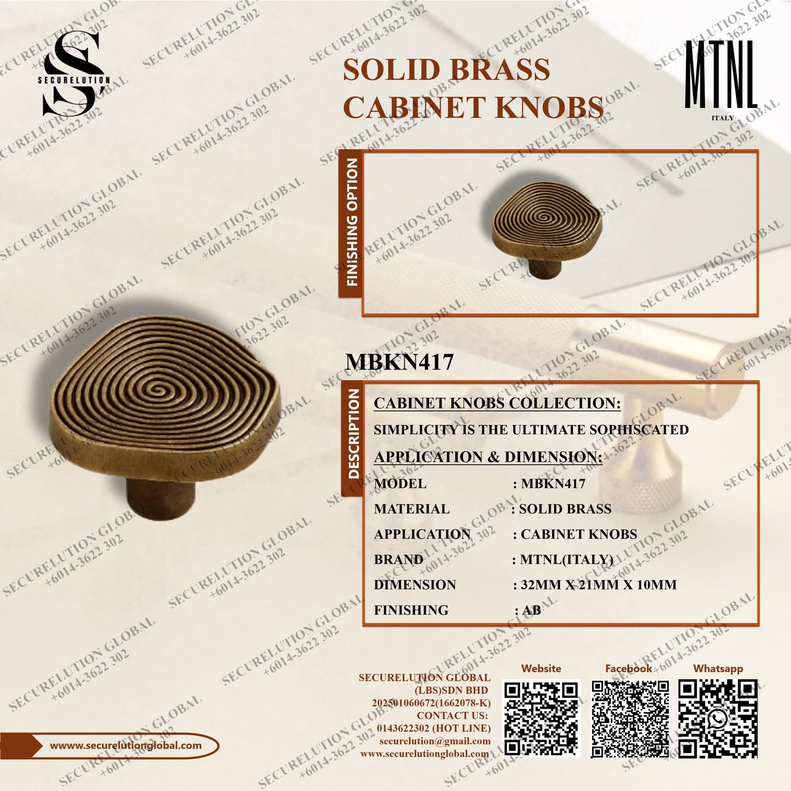 SOLID BRASS CABINET KNOBS