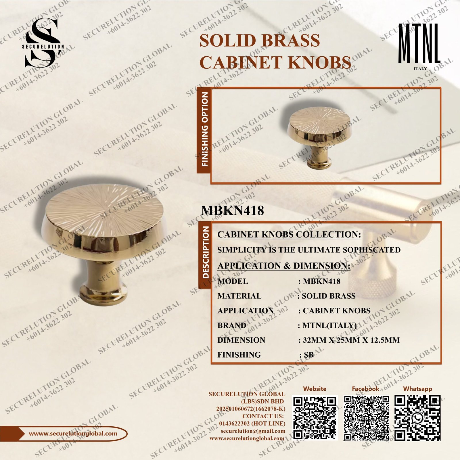 SOLID BRASS CABINET KNOBS