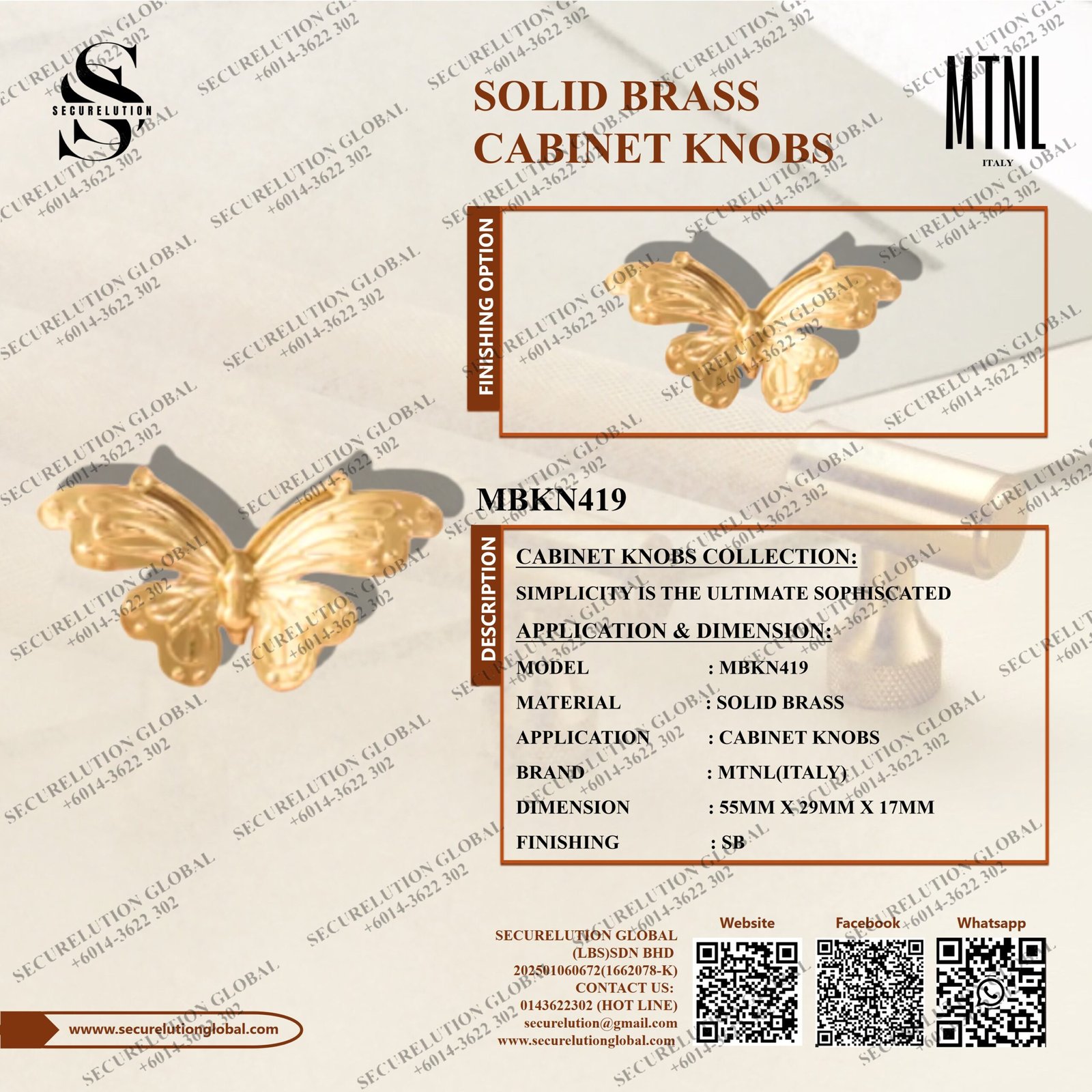 SOLID BRASS CABINET KNOBS