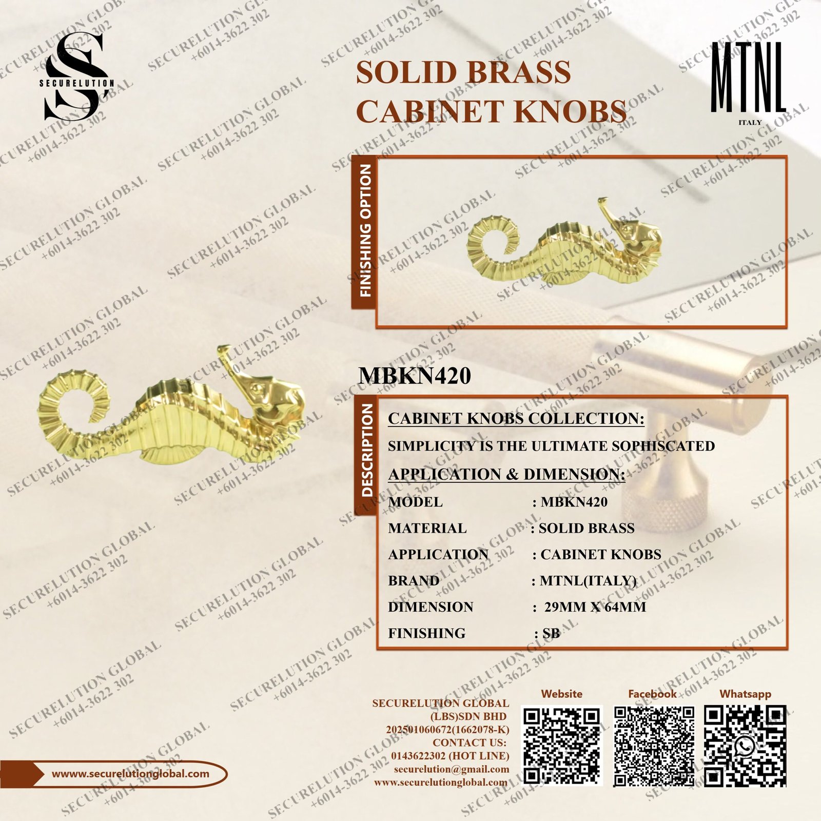 SOLID BRASS CABINET KNOBS