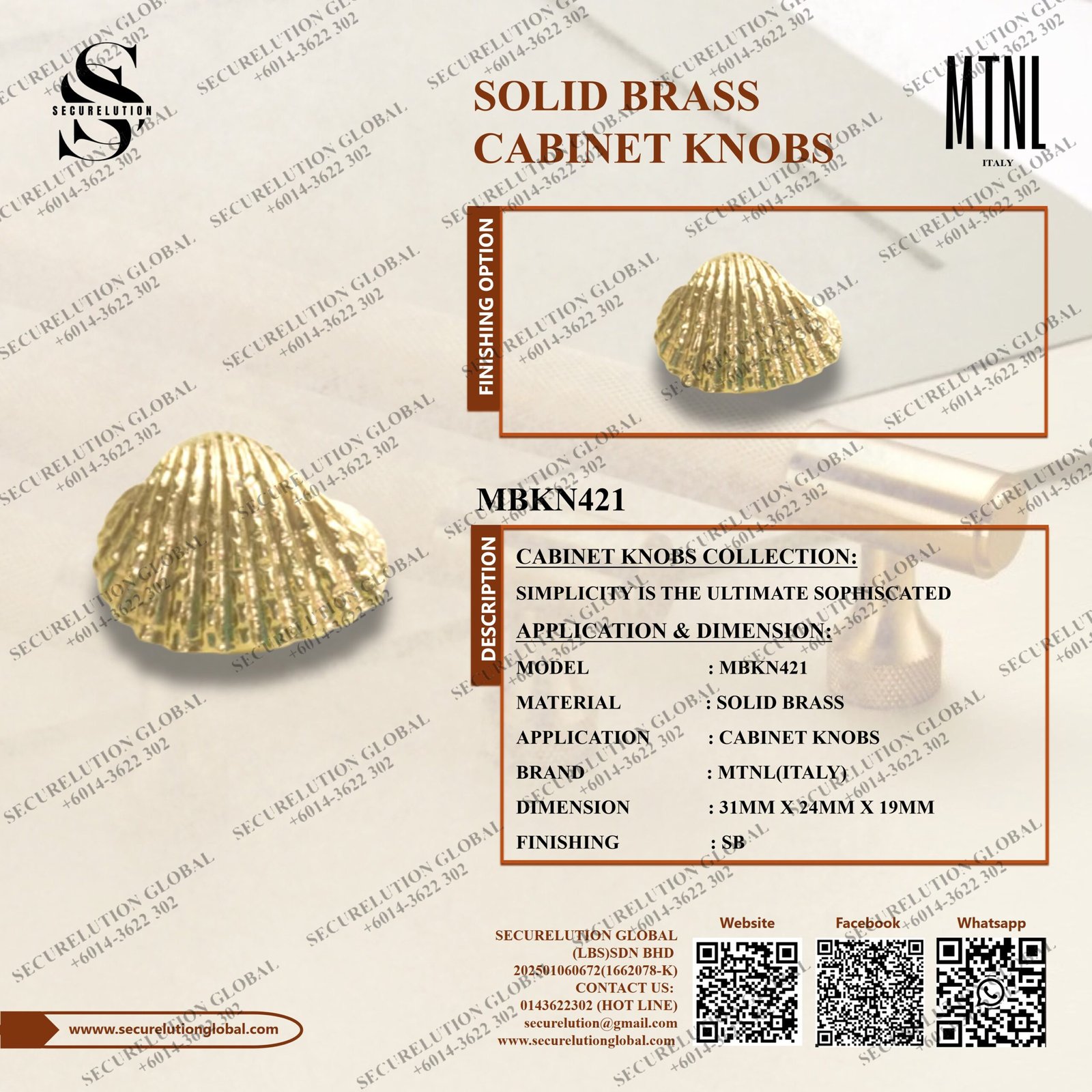 SOLID BRASS CABINET KNOBS