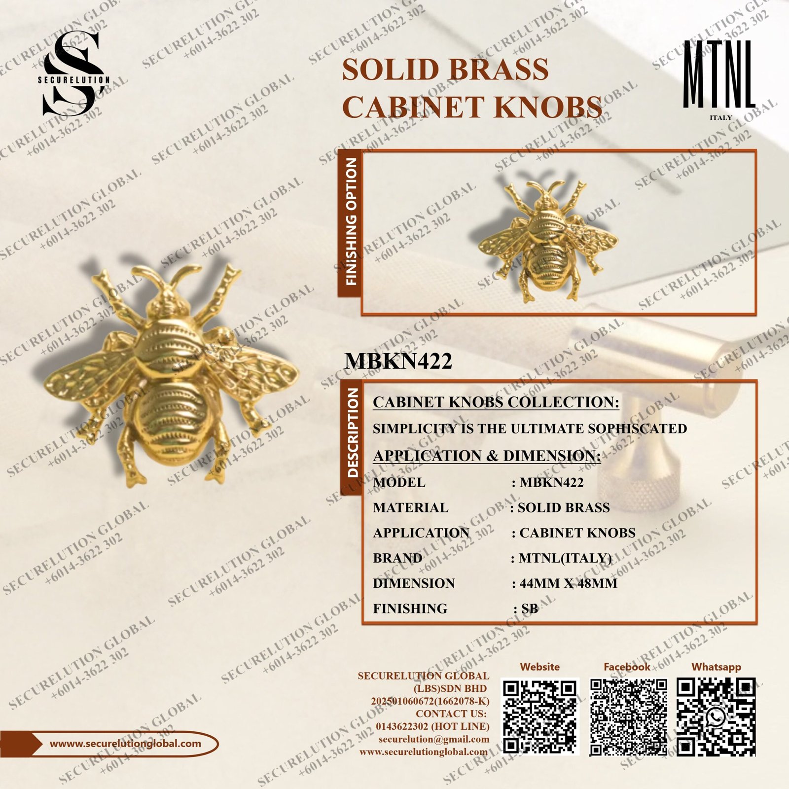 SOLID BRASS CABINET KNOBS