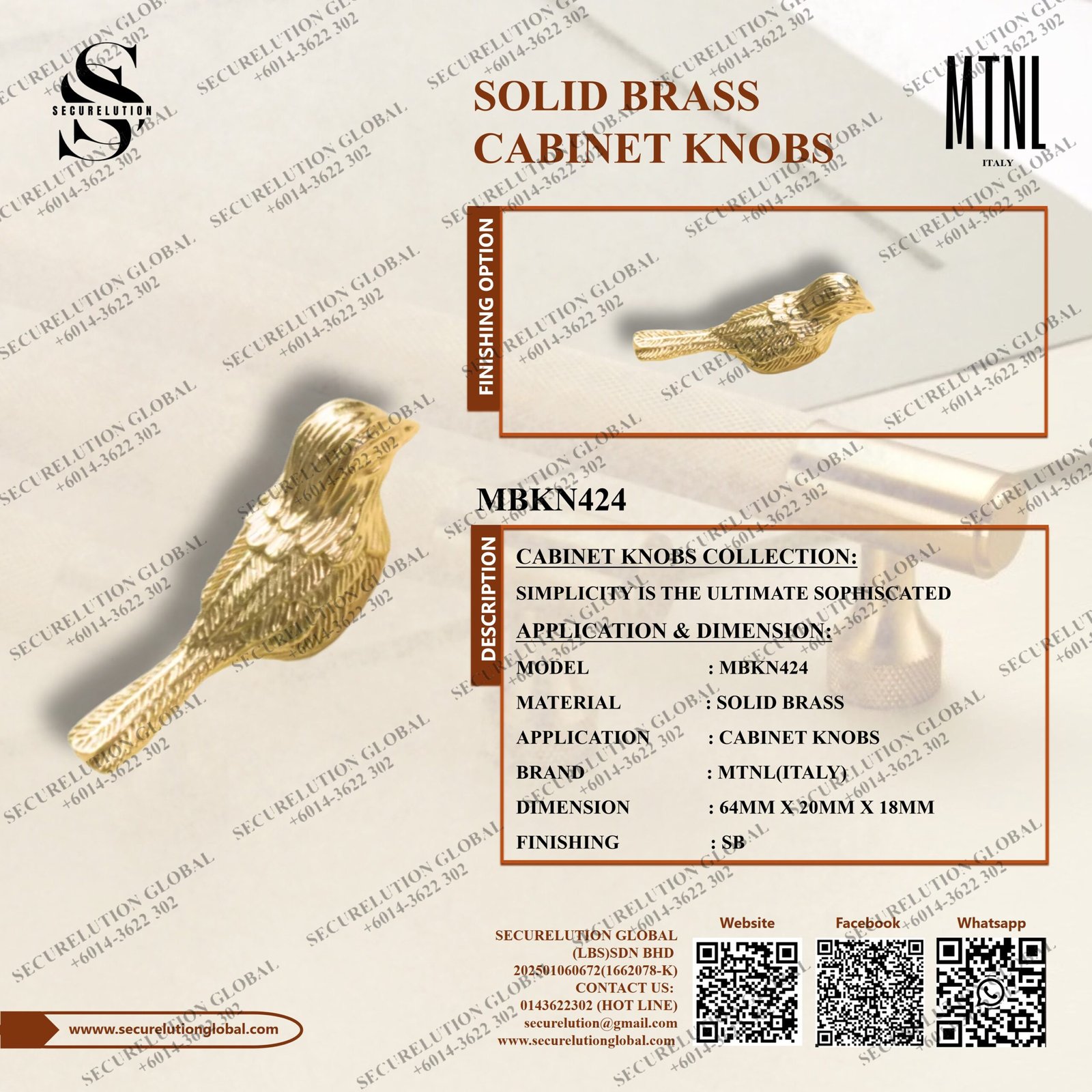 SOLID BRASS CABINET KNOBS