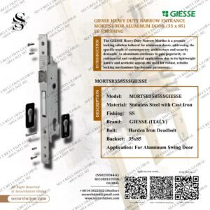 GIESSE HEAVY DUTY NARROW ENTRANCE MORTISE LOCK  FOR ALUMINUM DOOR (35 x 85) SS FINISHING