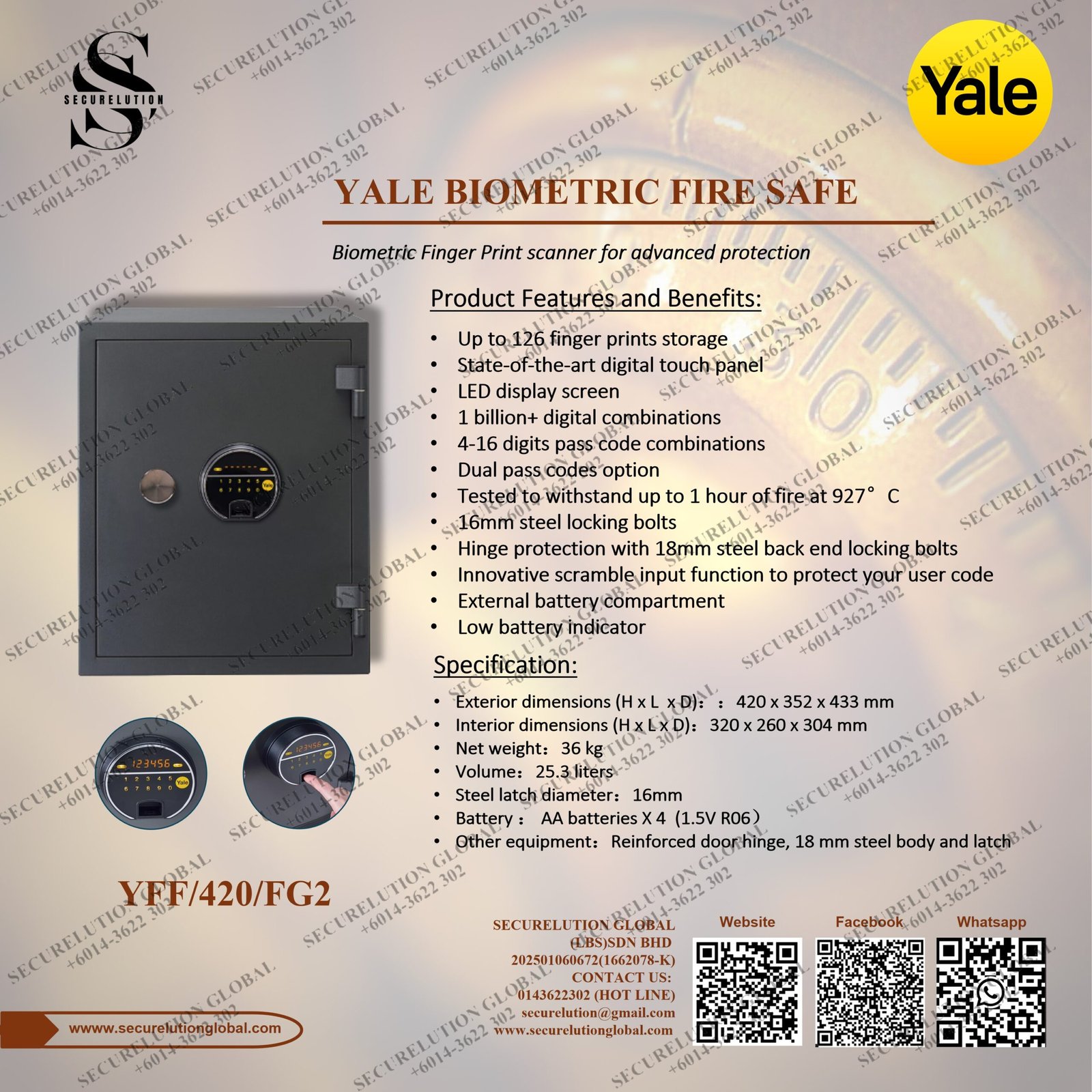 YALE BIOMETRIC FIRE SAFE