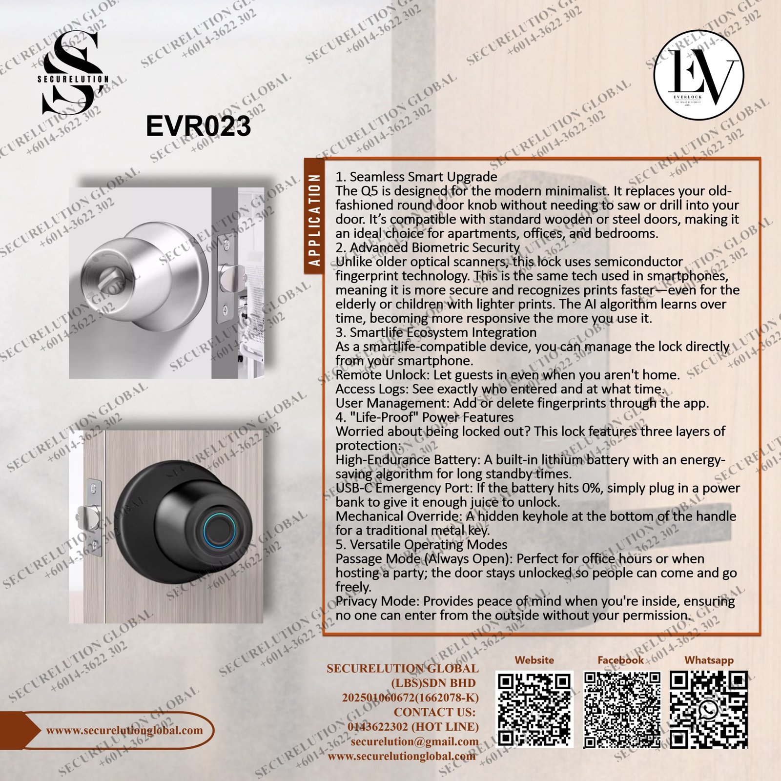 Smart Ball Door Lock (Model Q5) EVR023