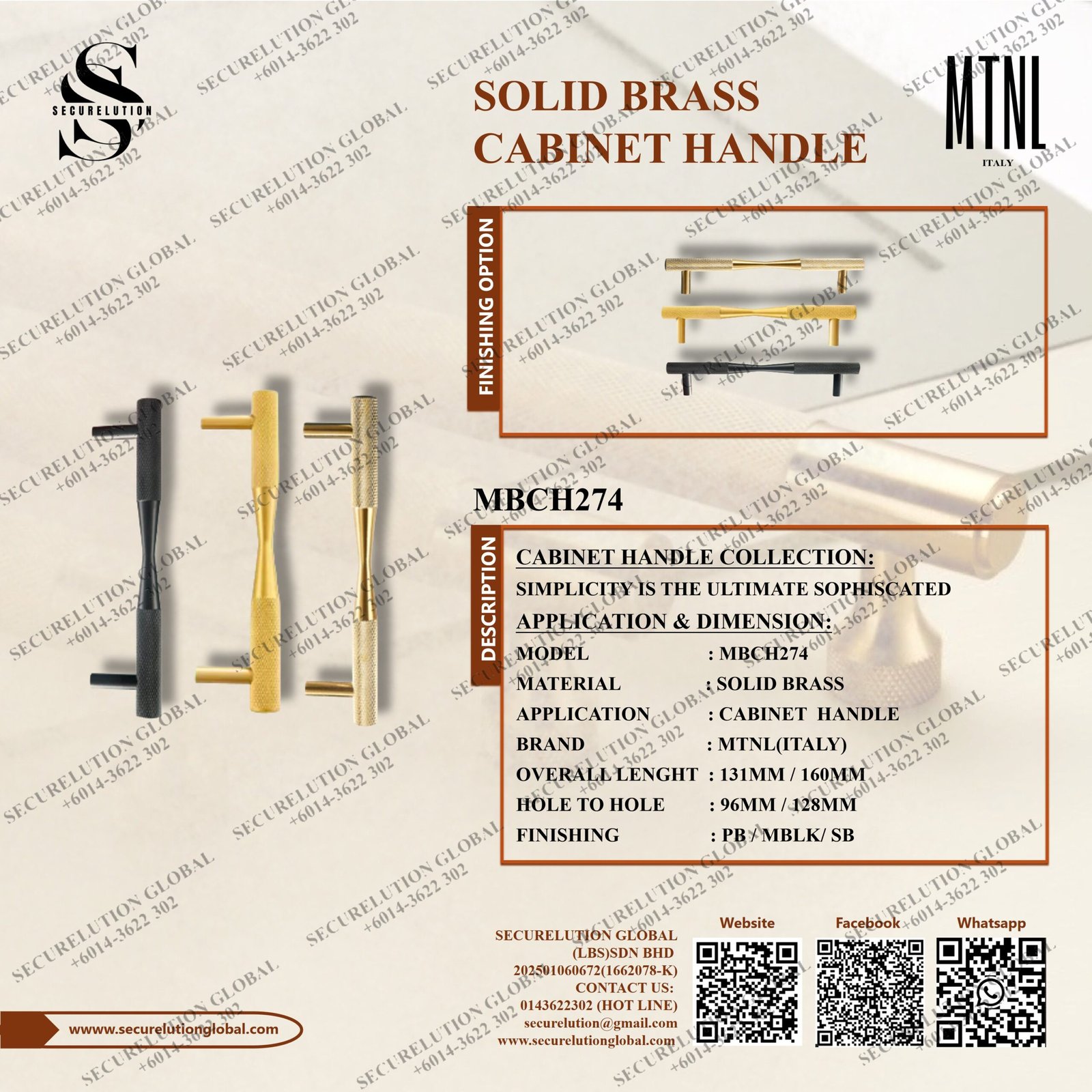 SOLID BRASS CABINET HANDLE