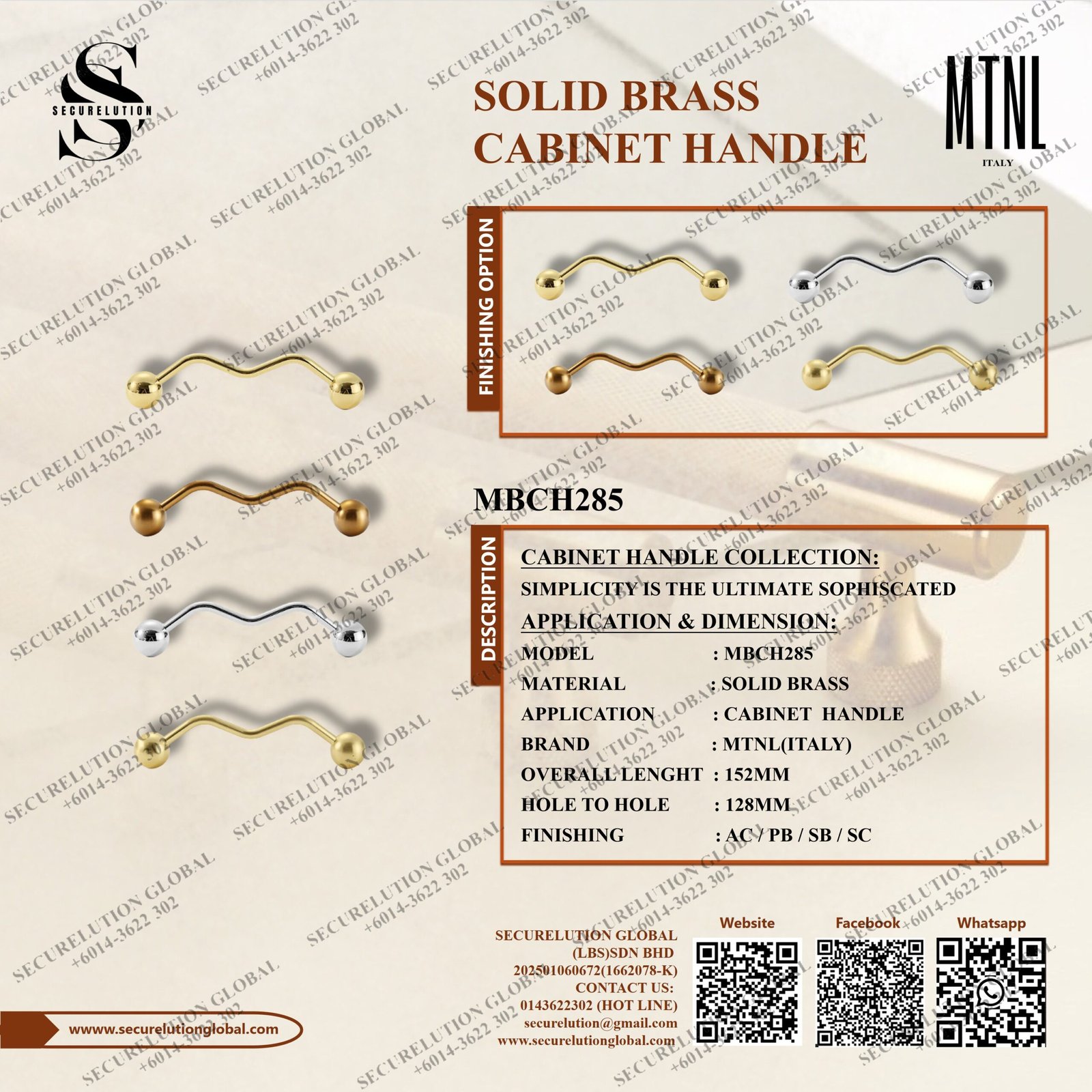 SOLID BRASS CABINET HANDLE