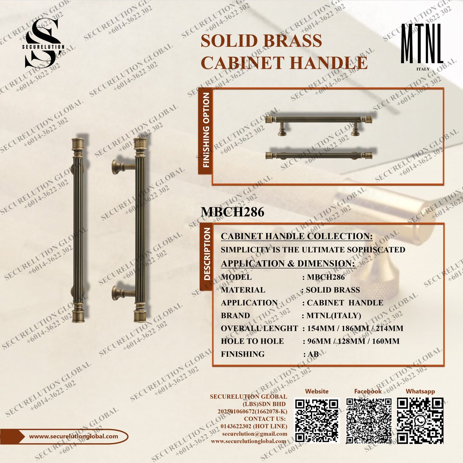 SOLID BRASS CABINET HANDLE