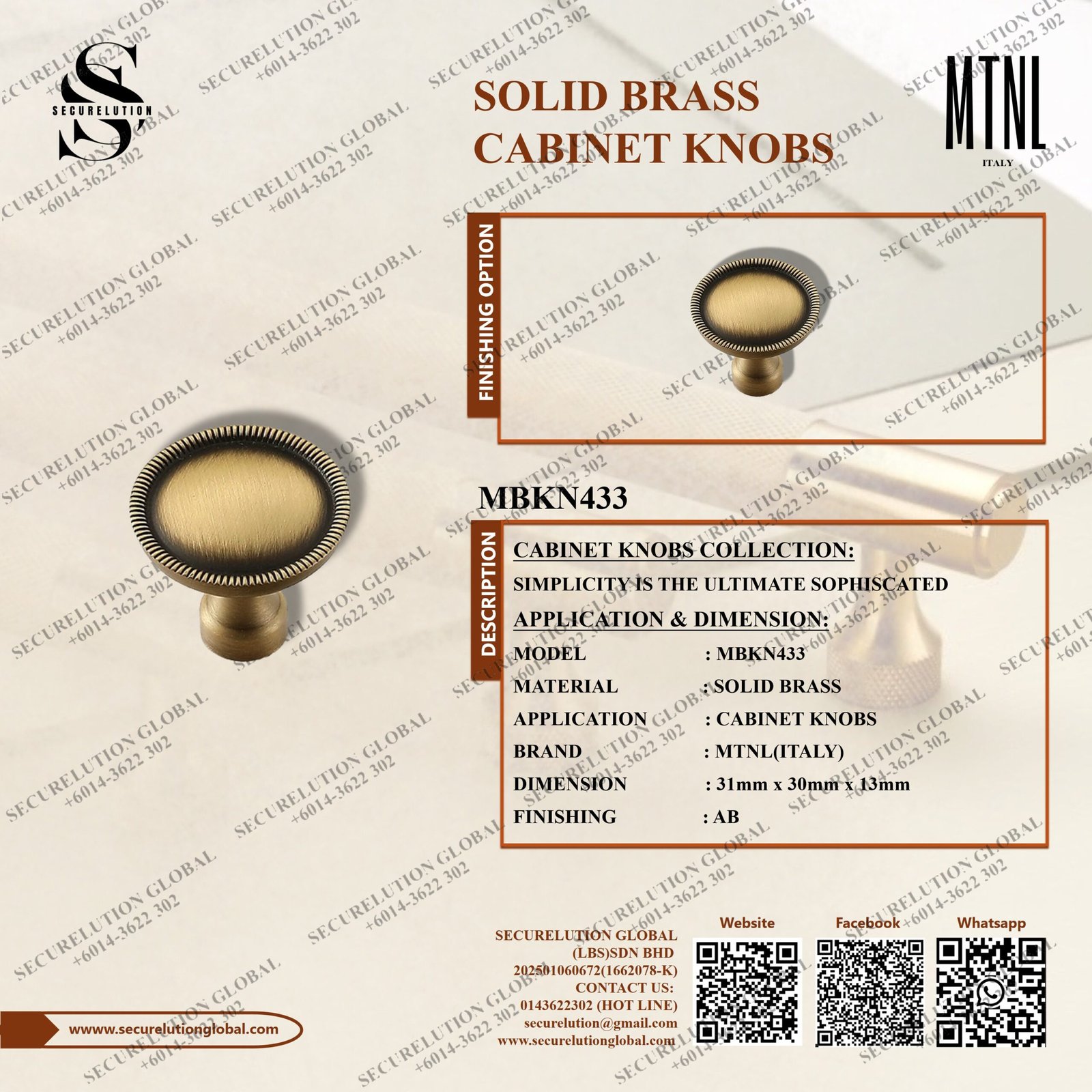 SOLID BRASS CABINET KNOBS