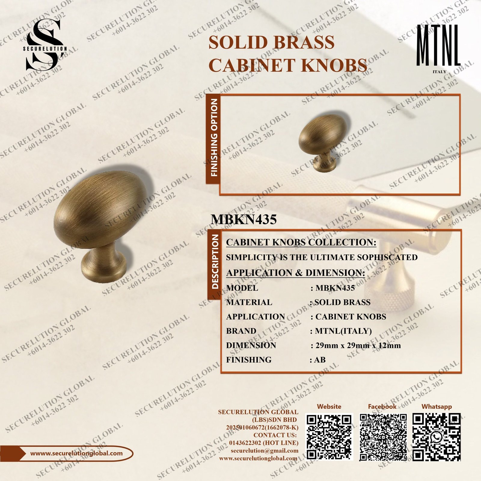 SOLID BRASS CABINET KNOBS