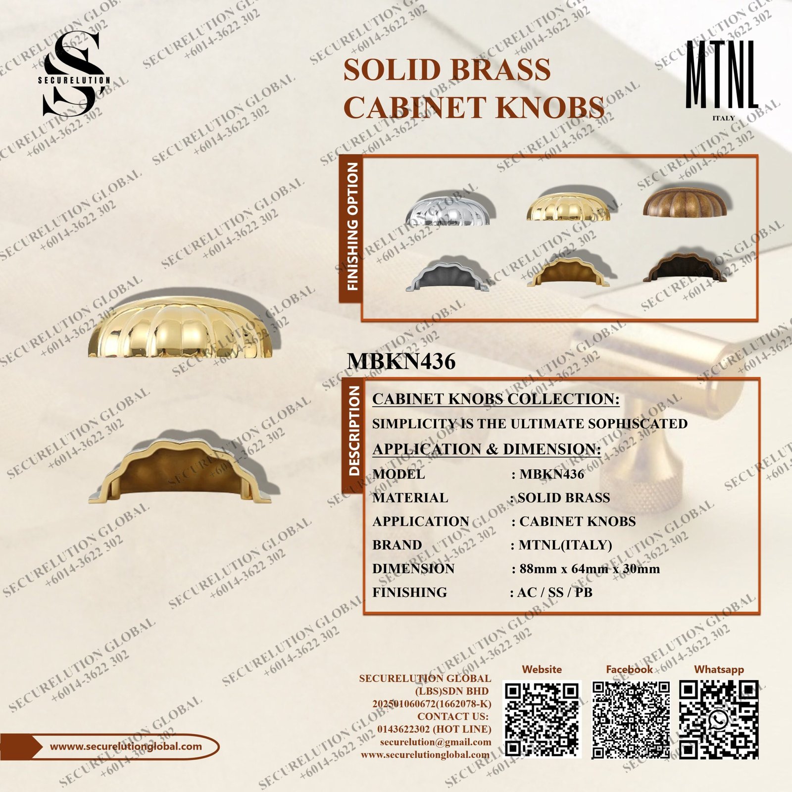 SOLID BRASS CABINET KNOBS