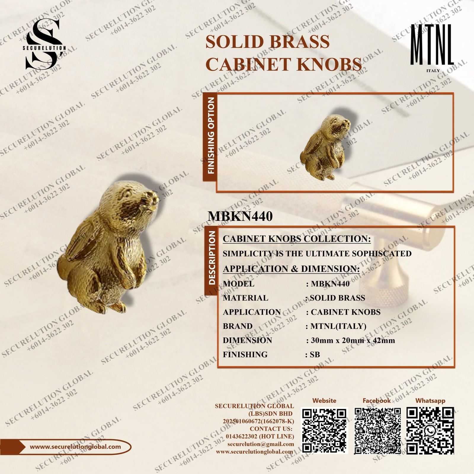 SOLID BRASS CABINET KNOBS