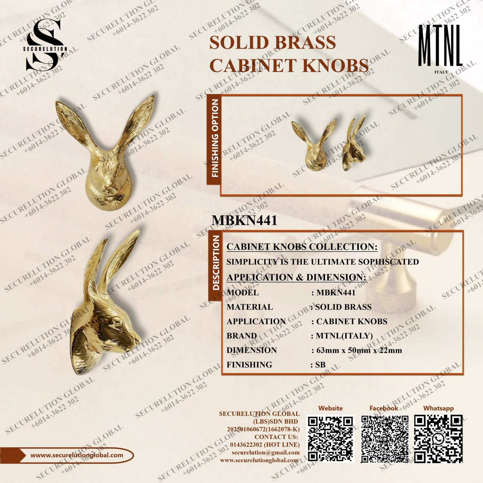SOLID BRASS CABINET KNOBS